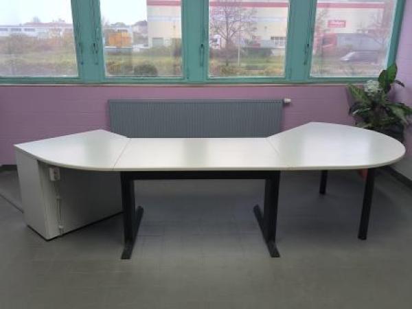 massive halbrunde Büroschreibtischkombination 330 cm grau